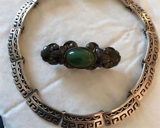 huge vintage mexican brooch and necklace