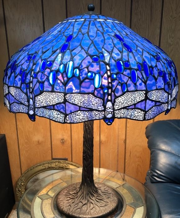 24" round shade, large stain glass lamp dragonfly 