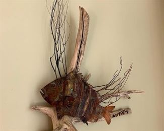 Metal and Wood hanging art - signed