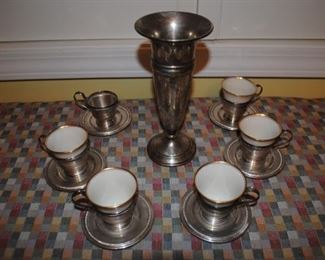 STERLING vase, and lenox demitasse cup and saucers