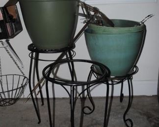 Metal plant stands and pots