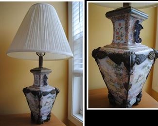 Ornate porcelain and metal lamp
