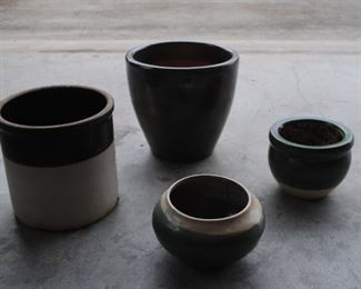 Assorted Pottery planters and Crock