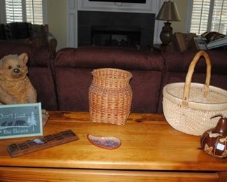 Wood cribbage set, Gourd art, Handmade basket, pottery and Bear