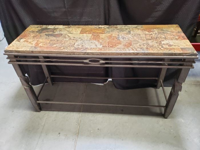 Metal sofa table with marble top