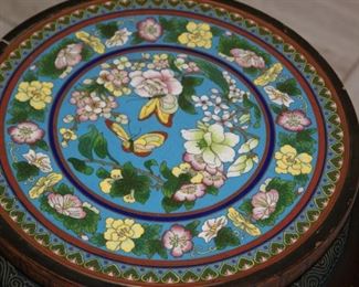 ANTIQUE GARDEN STOOLS WITH CLOISONNE TOPS 2 EACH MATCHING