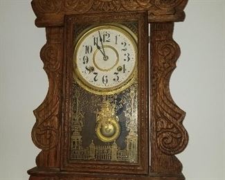 Lot # 7 - $ 80 Vintage Wood Clock (Please check the next pic to show the crack in the front glass).  :( 