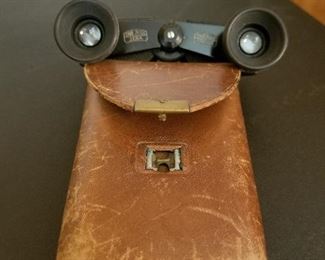 Lot # 19 - $60  Carl Zeiss Jena Binoculars with leather case  3  3/4" wide &  2 1/2" front to back