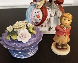 Lot # 17 -  $25 Japan Man/Woman Figurines, Goebel Hummel (Germany) & Jewelry/Pin Dish with cover