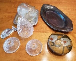 Lot # 24 - $ 20  Eight Miscellaneous Pieces (Notice the glass piggy bank on the tray) 