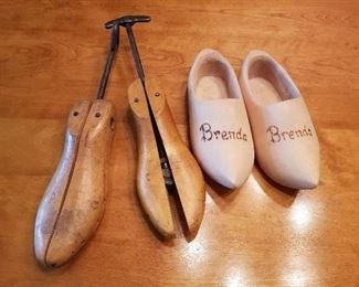 Lot # 30 - $30 Shoe Stretchers (Wood) & Wood Shoes with Brenda on them. 
