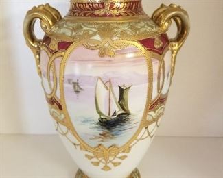 Lot # 51 - $60  Nippon Vase with Sail Ship (Please look at the following pic of top of vase) 