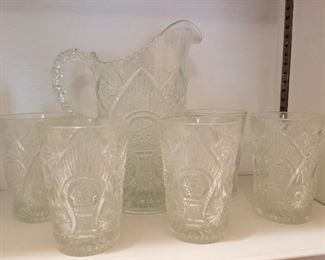 Lot # 54 - $15  Cut Glass pitcher with 5 glasses