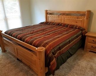 Lot # 72 - $ 300  Beautiful Wood KING Bed Set (Comforter and 4 matching pillows sold separate for $25) 