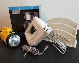 Lot # 88 - $20  Hand Mixer Coffee Maker Flashlight & Letter holder