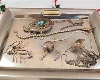Lot # 102 - $65  Sterling Jewelry & Ralph Lauren Engraved Metal Silver Trinket Perfume Jewelry Bathroom Tray