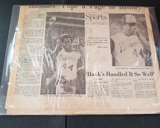 Lot # 100 - $25  Hank Aaron 1974 Career Home Run Newspaper Article