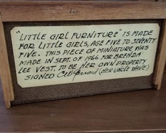 Lot # 112 - Description of  Miniature China Cabinet Made in 1966 (Pic in Lot # 112)