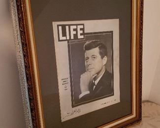 Lot # 143 - $125 Life Magazine of John F. Kennedy in very nice frame  24 1/2" X 20" wide 