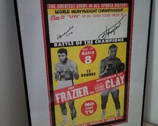 Lot # 153 - $1200  Autographed by BOTH Muhammad ALI vs. Joe Frazier Poster March 8 Matchup Madison Sq. Garden, NYC  (21" wide x 29" Top/Bottom) Framed 