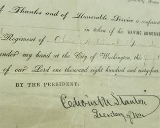 Lot # 154 -  Close Up of  Civil War Archive, Volunteer Service,  Signed by Secretary of War