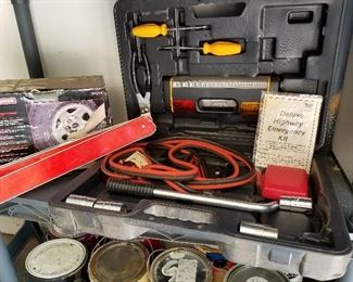 Lot # 247 - $45  Emergency Road Side Kit & Air Compressor Inflator  (Everything in pic included)