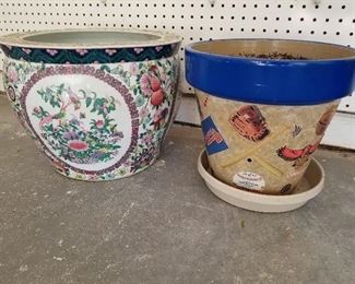 Lot # 254 - $40  Two Flower Pots (One Sports related & other Asian) 