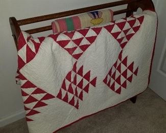 Lot # 127 - $25  Wood Quilt Holder (Does not include the Quilts in this pic)  Display only for this picture.  Quilts are in following pic for sale.