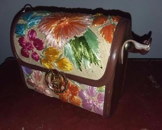 Vintage Wooden Embroidered Handbag