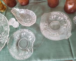 Fancy Etched Crystal serving dishes