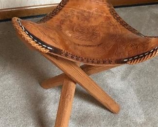 Three-leg Chair with Tooled Leather Seat