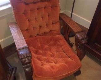 Antique oak morris chair with griffins