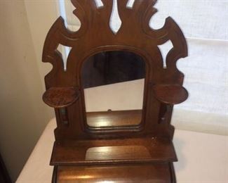 Unique antique walnut cabinet (shaving?) with roll top drawer