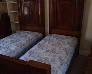 pair of antique twin beds