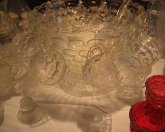 Fostoria punch bowl pedestal and 12 cups