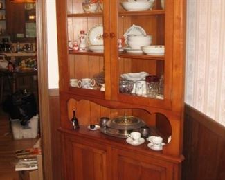 One of 2 cherry corner cabinets
