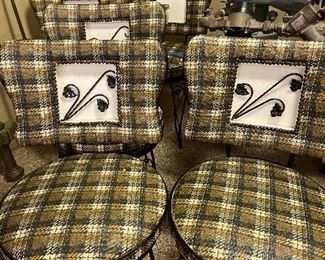 Gray and gold plaid vintage kitchen chairs 
