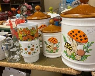 Vintage canisters and glassware 