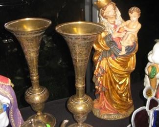 large brass vases, Department 56 Madonna and child