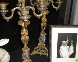 tall ornate brass candelabra