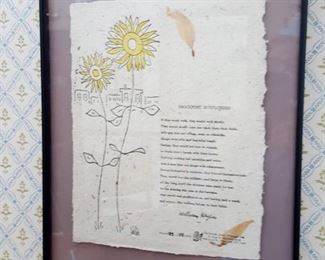 Poet, William Heyen framed signed and numbered Brockport Sunflowers poem