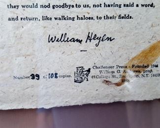 Poet, William Heyen framed signed and numbered poems