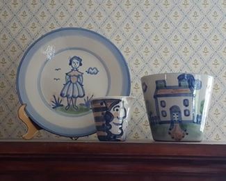 Vintage M.A. Hadley Pottery Wife Signed Round Platte and House bowl
