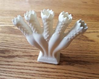 LEART USA, #309-W, white ironstone fan style bud vase with five openings