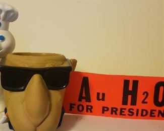 1960s Goldwater campaign sticker, Joe Camel and Pillsbury Doughboy collectibles