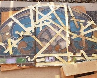 Antique stain glass panel with extra original glass in box, Stain Glass from The Old Red Courthouse in Dallas, Texas