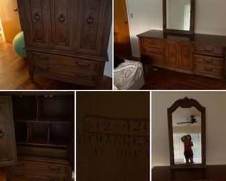 Drexel 3 pc med hutch dresser and mirror wood