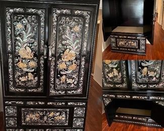 Armoire 2 pc Mother of pearl inlay on black lacquer