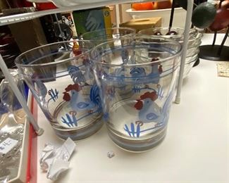 Hand painted blue rooster glasses