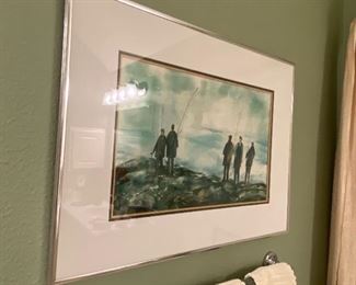 Large fisherman painting framed and signed